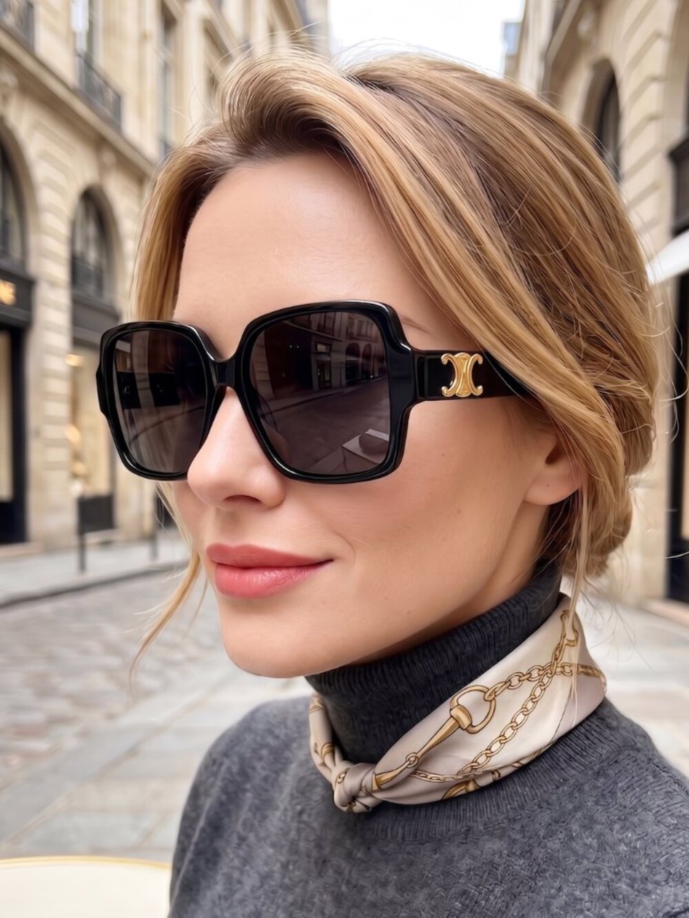 Celine Triomphe Square Sunglasses CL40316U Sunglasses Black